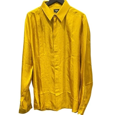 FENDI Micro Logo Silk Shirt Yellow Men's Long Sleeve FS0808 - Image 1 of 4