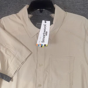 Smartwool Men Everyday Short Sleeve Button Down Shirt Dune Beige Sz M NEW $85 - Picture 1 of 9