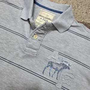 Vintage Abercrombie & Fitch Polo Shirt Men’s 2XL Gray Striped Moose Y2K - Picture 1 of 11