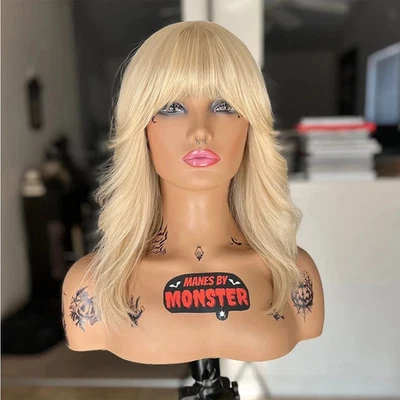 Light Blonde Wigs with Bangs Layered Cut 100% Human Hair Wigs 14" None Lace Wigs - Image 1 of 4
