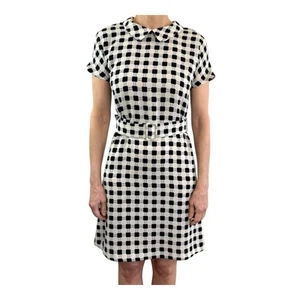Vestido Max&Co Talla 6 8 Aus (2 EE. UU.) Blanco y Negro Cuadros Línea A Cuello Con Cinturón - Imagen 1 de 24