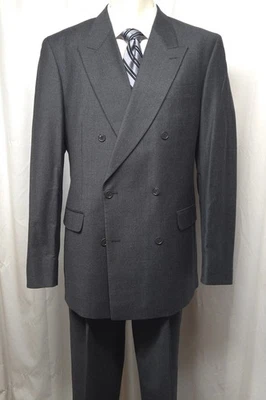 JONES NEW YORK Double Breasted Suit Cashmere Blend 44L made in USA Vintage Gray - Image 1 of 4