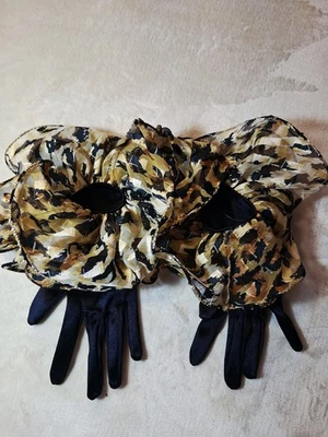 Guantes elásticos de satén negros para dama con volantes dorados negros leopardo en la muñeca talla 7 Foto 1 de 4