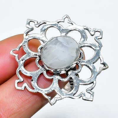 Rainbow Moonstone Gemstone Handmade 925 Sterling Silver Jewelry Ring Size 7 k652 - Image 1 of 3