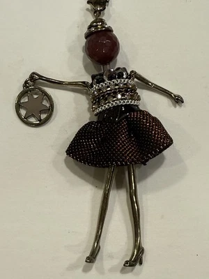 Articulated  LADY  Pendant / 32"  / Rhinestones / Enameled Star / Mesh Dress - Image 1 of 4