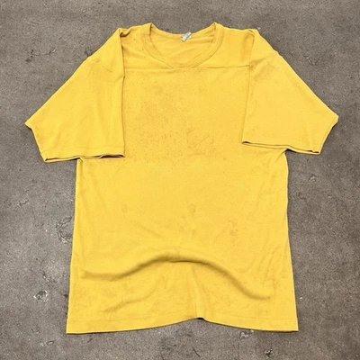 复古 80 年代足球球衣 L 码黄色破旧棉重量级垃圾桶 — 第 1/4 张图片