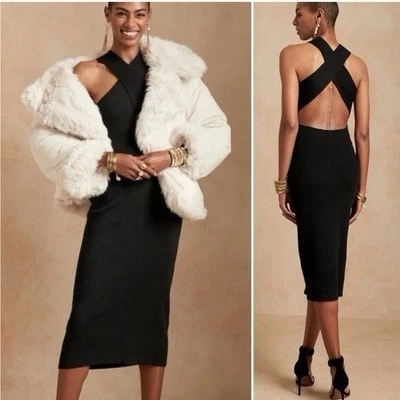 NWT Banana Republic Volta Black Knit Sleeveless Halter Sweater Midi Dress Sz XL - Image 1 of 4