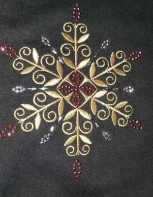 Sudadera M&C Sportswear Negra W Dorada Embellecida Copo de Nieve Talla L Nueva Foto 1 de 4