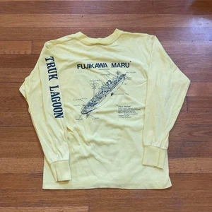 Vintage 70er 80er Mikronesien Truk Lagune Fujikawa Maru Langarm T-Shirt M USA - Bild 1 von 7