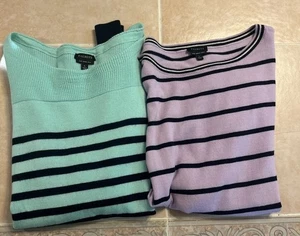 Lote L suéter de lana merino a rayas azul y verde menta Talbots lavanda para mujer - Imagen 1 de 13