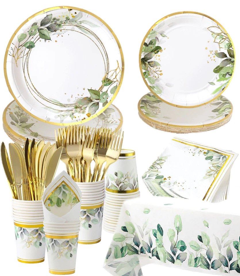 Platos verdes y servilletas suministros de fiesta - Sirve 16 - Platos verdes fiesta C... Foto 1 de 4