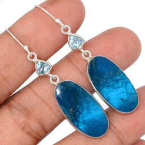 Natural Neon Blue Apatite & Blue Topaz 925 Silver Earrings Jewelry CE49878 - Picture 1 of 1