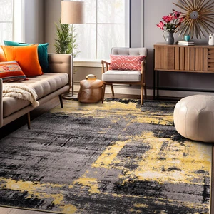 Rugshop Area Rug Modern Abstract Design Carpet for Living Room Yellow Rugs 8x10 - Picture 1 of 11