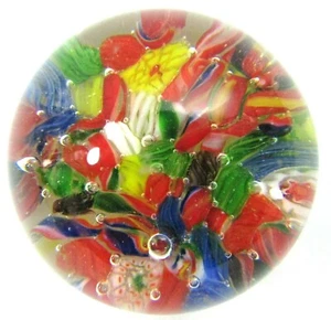 Murano Packed Multi-Colored Floral Millefiori 2 1/4" Paperweight Red Green Blue - Picture 1 of 5