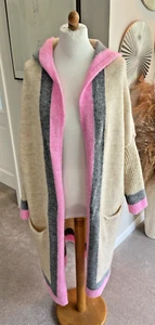 MEI MEI - oversized Strickjacke Cardigan - beige grau pink - Kapuze - L 40 42 - Bild 1 von 7