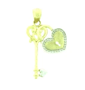 NUEVO Colgante/dije corazón y llave oro macizo 14k 2 tonos 30 x 16 mm 1,8 gramos     - Imagen 1 de 2