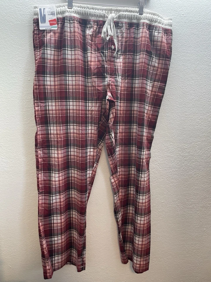 Men's Hanes Stretch Woven Black Plaid Sleep Pants Size 2XL