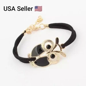 New Fashion Wild Retro Love Golden Owl Totem Gilded Leather Cord Bracelet Unisex - Picture 1 of 8