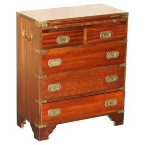 STUNNING VINTAGE MILITARY CAMPAIGN BUTLERS TABLE CHEST OF DRAWERS EXTENDING TOP - Picture 1 of 21