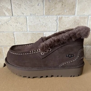 UGG ANSLEY PARC BURNT CEDAR SUEDE PLATFORM MOCCASIN SLIPPERS SHOE WOMEN SIZE 7 - Picture 1 of 4