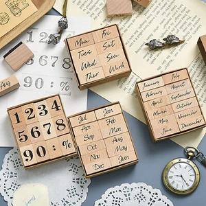 Rubber Stamp Sets Wooden Numbers Weekdays Monthly DIY Craft Journal Planner UK - Picture 1 of 17
