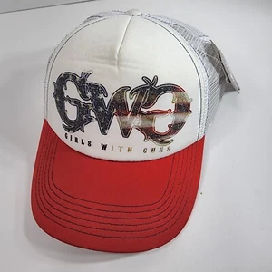 Mädchen mit Waffen GWG Mütze Baseballkappe Trucker verstellbarer Riemen hinten weiß/rot Neu mit Etikett - Bild 1 von 10