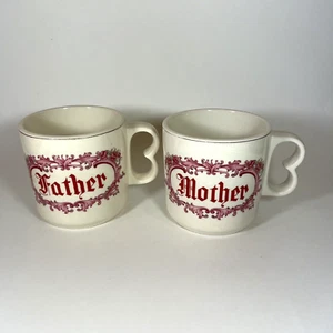 Set Vintage Mutter Vater Tassen 2 Finger Griff Keramik ausgefallener Druck Retro 14 Unzen - Bild 1 von 12