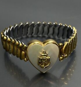 Vtg Co-Star 12k Gold Filled Heart US Navy Pearl Expansion Sweetheart Bracelet