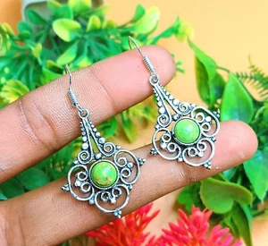 Grren Turquoise Gemstone Earring 925 Sterling Silver Plated earring Jewelry 1pc - Picture 1 of 2