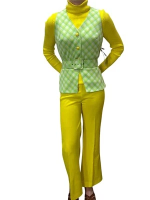 Nuevo de Lote Antiguo XS~S Conjunto de Traje Pantalones Pantalones Teena Paige Chaleco Cuello Alto Top Campana Parte Inferior Conjunto Foto 1 de 4