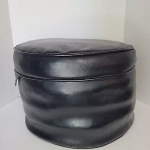 Vtg MCM Retro Black Round Vinyl Ottoman Footstool Hassock 15” Atomic Galaxy - Picture 1 of 7