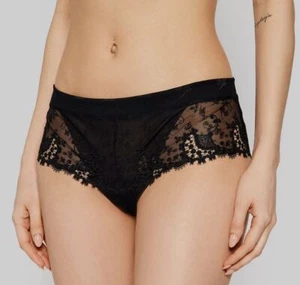 Simone Perele Women Black Stretch Wish Embroidered Boyshorts Panties Size 2 - Picture 1 of 2