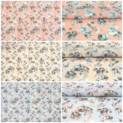 Baumwolle Mix Lonetta Stoff Gardinen Tischdecken Deko Stoff Meterware Rosen - Bild 1 von 2