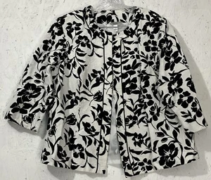 Dressbarn Womens Size 18/20 Black White Floral Textured Open Front Blazer Jacket - Picture 1 of 22