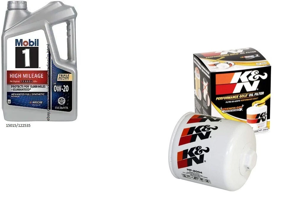 Mobil1 0W20 Full Syn. Aceite de motor H/M - 5 cuartos de galón con filtro de aceite de motor K&N HP-2004 Foto 1 de 1