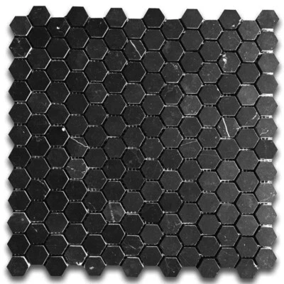 N31XH Nero Marquina Black Marble 1 inch Hexagon Mosaic Tile Honed Matte - Image 1 of 4