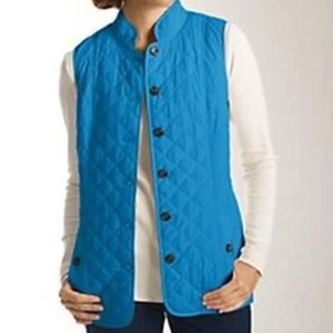J. JILL Blue Quilted Polyester Black button Front Fitted Puffer Vest Coat Sz XS - Picture 1 of 8