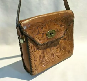 Vintage Tooled Leather Purse Bag Carved LRB Handbag Western 1960's (Box A3) - Picture 1 of 12