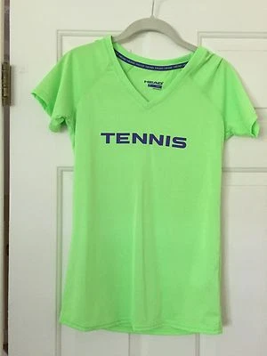 Head Neon 绿色 V 领短袖网球上衣 - 女式 S 码 - 全新无标签 — 第 1/3 张图片