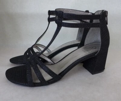 Sandalias de Noche ADRIANNA PAPELL Negras Metálicas Cremallera Trasera Forro de Cuero Anella 8M Foto 1 de 4