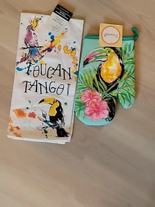 NWT Mainstays TOUCAN TANGO Flour Sack Towel+ Mainstream International Oven Mitt - Picture 1 of 7