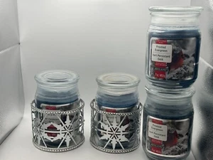 Ashland Christmas Noel Frosted Evergreen Kerzen 4er Set & 2 Kerzenhalter Xmas - Bild 1 von 5