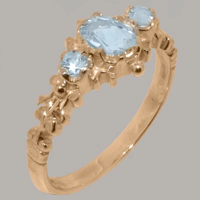 Anillo trilogía aguamarina natural de oro rosa macizo de 9 quilates para mujer Foto 1 de 4