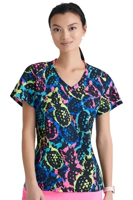 SKETCHERS WOMEN SCRUB PRINT TOP SPANDEX STRETCH PINEAPPLE POP, IN ALL SIZES, NWT - Image 1 of 4