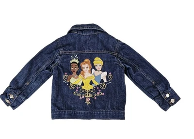 Disney Store Girls Denim Jacket Sz 4 Princess Embroidered Cinderella Belle Tiana - Image 1 of 4