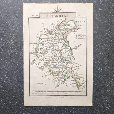 Mapa original antiguo del condado de Cary de 1810 de Cheshire Travellers Companion Foto 1 de 2