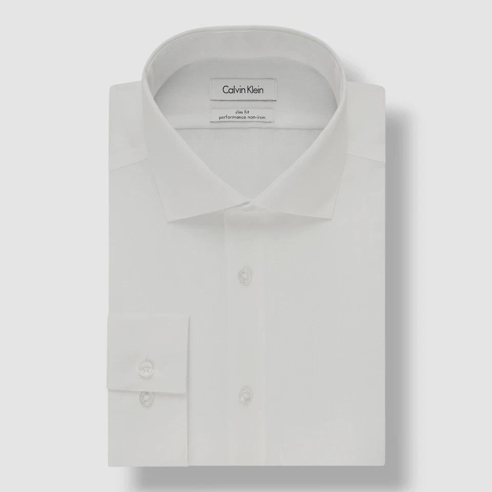 Calvin Klein White 15 X 32/33 Slim Fit Men Dress Shirt Non-iron B22