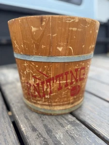 Primitive Vintage Wooden Bucket Hand Painted Knitting Pale - Picture 1 of 8