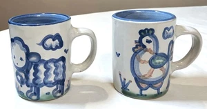 Vintage M A Hadley "The End" Schaf Huhn Henne Keramik Tassen Kaffeetassen 2er Set - Bild 1 von 7