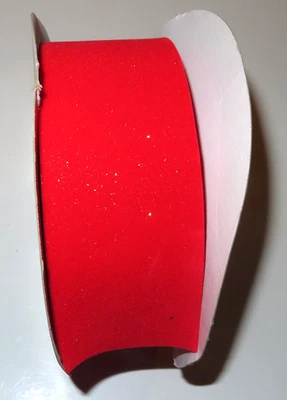 56 Feet of Red Velvet Holiday Non Wired Ribbon Glitter 2.25 inch wide - Image 1 of 3